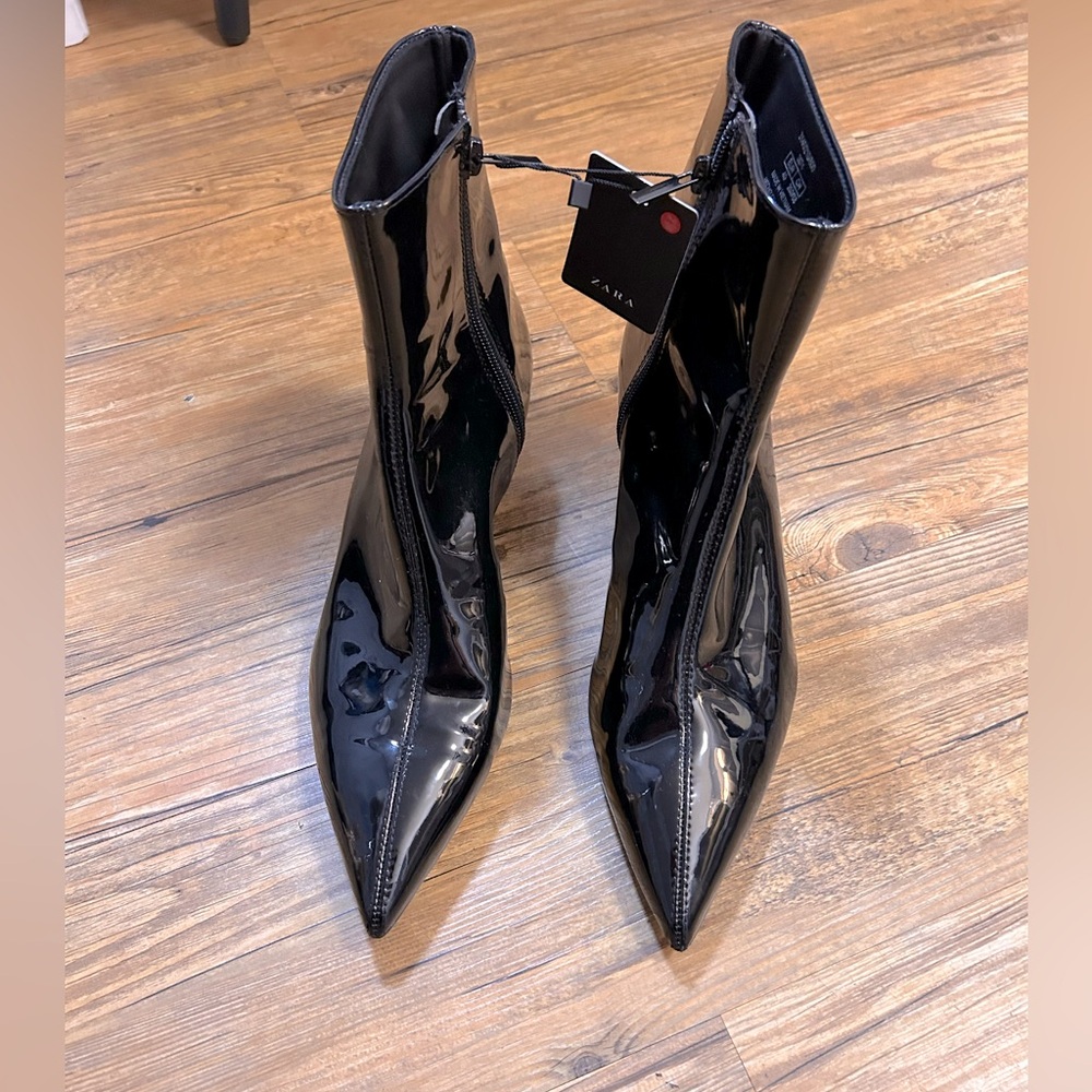 Nwt- Zara patent leather ankle boots